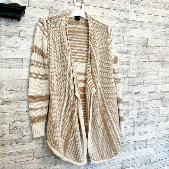 ANN TAYLOR FACTORY Taupe and Ivory Striped Cardigan, M - Picture 5 of 9